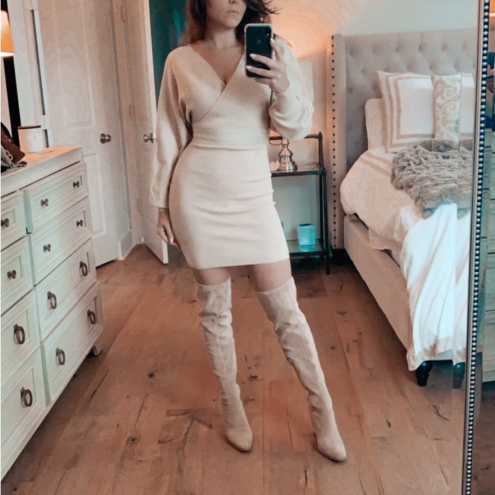 Elegant Beige Wrap Dress